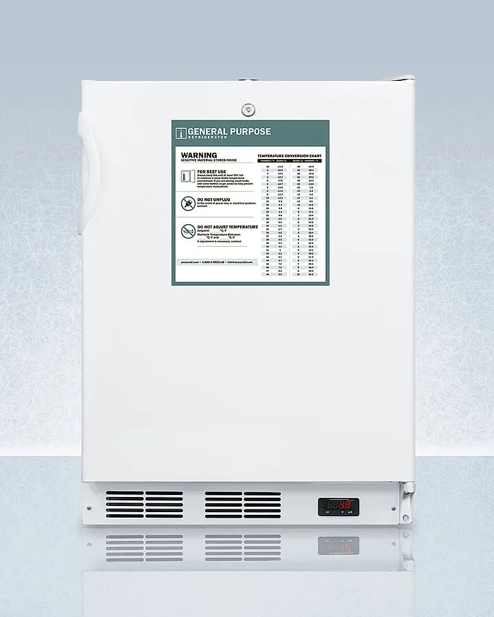 Summit FF7LWBIADAGP Ada Compliant Built-In Undercounter All-Refrigerator For General Purpose And Commercial Use, With Lock, Auto Defrost Operation, Internal Fan, Digital Thermostat, And White Exterior
