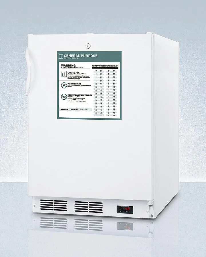 Summit FF7LWBIADAGP Ada Compliant Built-In Undercounter All-Refrigerator For General Purpose And Commercial Use, With Lock, Auto Defrost Operation, Internal Fan, Digital Thermostat, And White Exterior