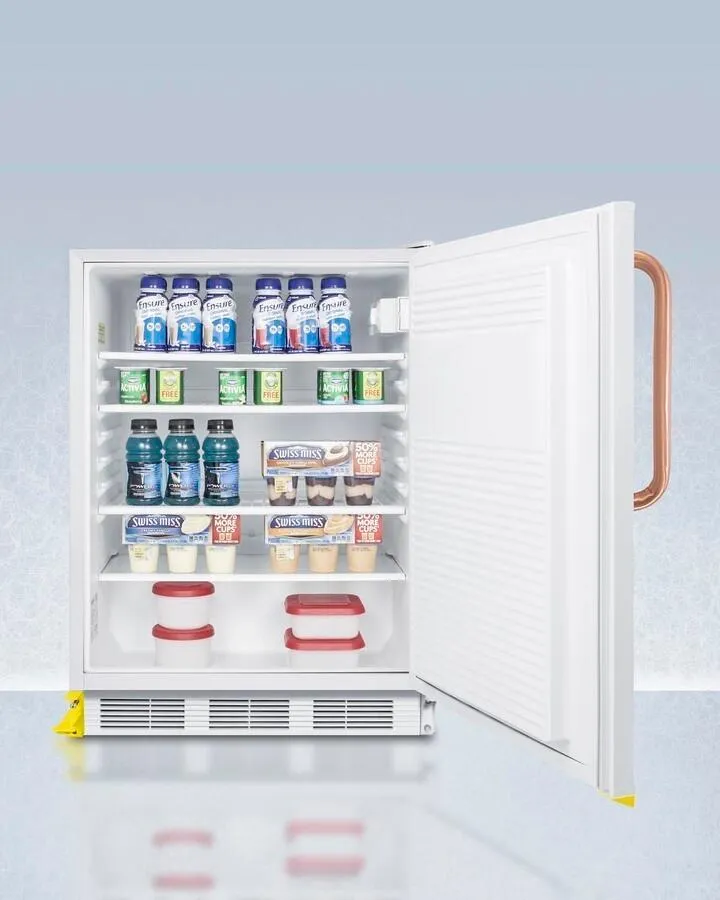 Summit FF7LWBITBCSTOADA Ada Compliant Built-In Undercounter All-Refrigerator For General Purpose Or Commercial Use, With Pure Copper Handle, Step-To-Open Foot Pedal, Lock, Auto Defrost Operation, And White Exterior