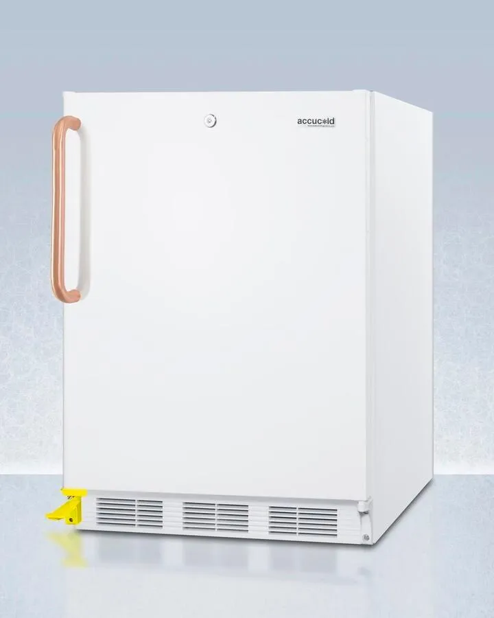 Summit FF7LWBITBCSTOADA Ada Compliant Built-In Undercounter All-Refrigerator For General Purpose Or Commercial Use, With Pure Copper Handle, Step-To-Open Foot Pedal, Lock, Auto Defrost Operation, And White Exterior