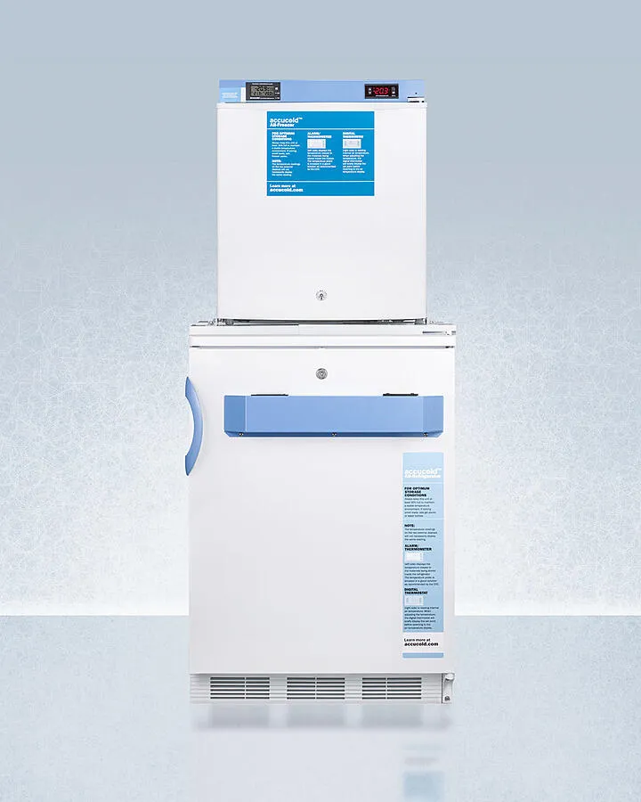 Summit FF7LWFS24LSTACKMED2 Stacked Combination Of Ff7Lwbimed2 Auto Defrost All-Refrigerator And Fs24Lmed2 Compact Manual Defrost All-Freezer, Both With Locks, Digital Controls, And Nist Calibrated Alarm/Thermometers