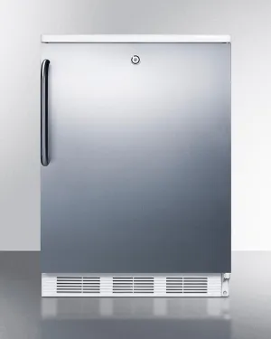 Summit FF7LWSSTB Commercially Listed Freestanding All-Refrigerator For General Purpose Use, Auto Defrost W/Lock, Ss Wrapped Door, Towel Bar Handle, And White Cabinet