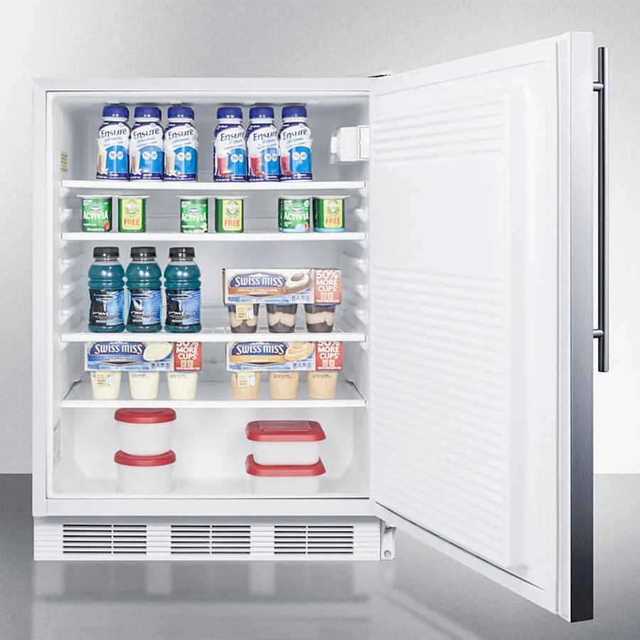 Summit FF7WBISSHVADA Ada Compliant Built-In Undercounter All-Refrigerator For General Purpose Or Commercial Use, Auto Defrost W/Ss Door, Thin Handle, And White Cabinet