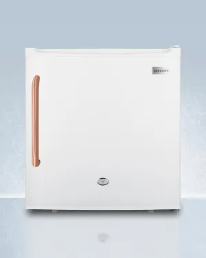 Summit FFAR23LTBC Compact 1.7 Cu.Ft. All-Refrigerator In White With Pure Copper Handle, Automatic Defrost, Front Lock, And Flat Door Liner