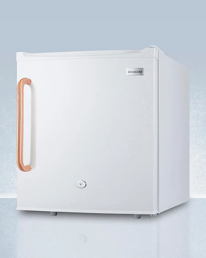 Summit FFAR23LTBC Compact 1.7 Cu.Ft. All-Refrigerator In White With Pure Copper Handle, Automatic Defrost, Front Lock, And Flat Door Liner