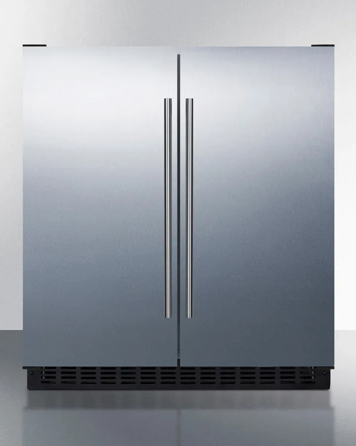 Summit FFRF3075WSS Frost-Free Side-By-Side Refrigerator-Freezer For Built-In Or Freestanding Use With White Cabinet, Stainless Steel Doors, And Digital Controls