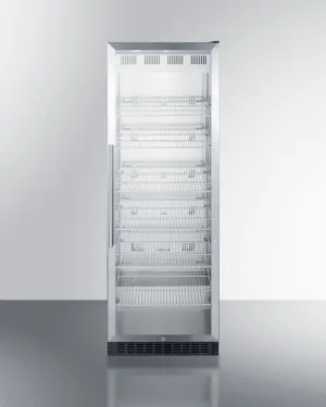 Summit SCR1401 Full-Size Commercial Beverage Merchandiser Designed For The Display And Refrigeration Of Beverages And Sealed Food, With Stainless Steel Interior, Self-Closing Glass Door, And Black Cabinet