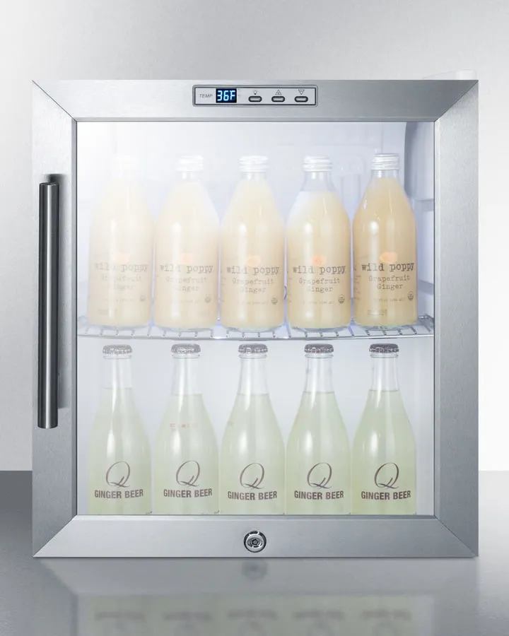 Summit SCR215LBICSS Commercially Approved Built-In Capable Glass Door Refrigerator With Digital Thermostat And Stainless Steel Wrapped Cabinet