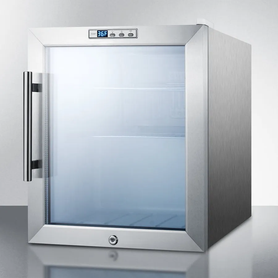 Summit SCR215LBICSS Commercially Approved Built-In Capable Glass Door Refrigerator With Digital Thermostat And Stainless Steel Wrapped Cabinet