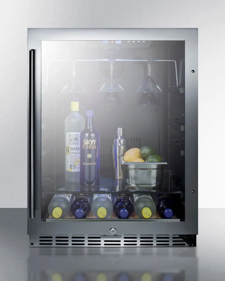 Summit SCR2466 Built-In Undercounter Beverage Refrigerator With Seamless Trimmed Glass Door, Digital Controls, Lock, And Black Cabinet