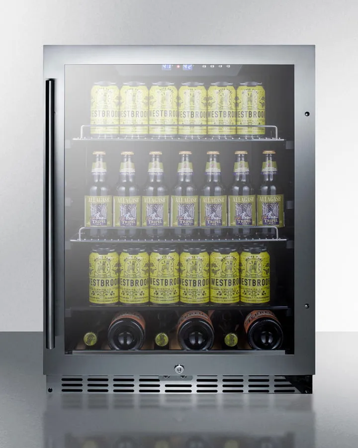 Summit SCR2466PUB Built-In Undercounter Craft Beer Pub Cellar With Seamless Stainless Steel Trimmed Glass Door, Digital Controls, Lock, And Black Cabinet