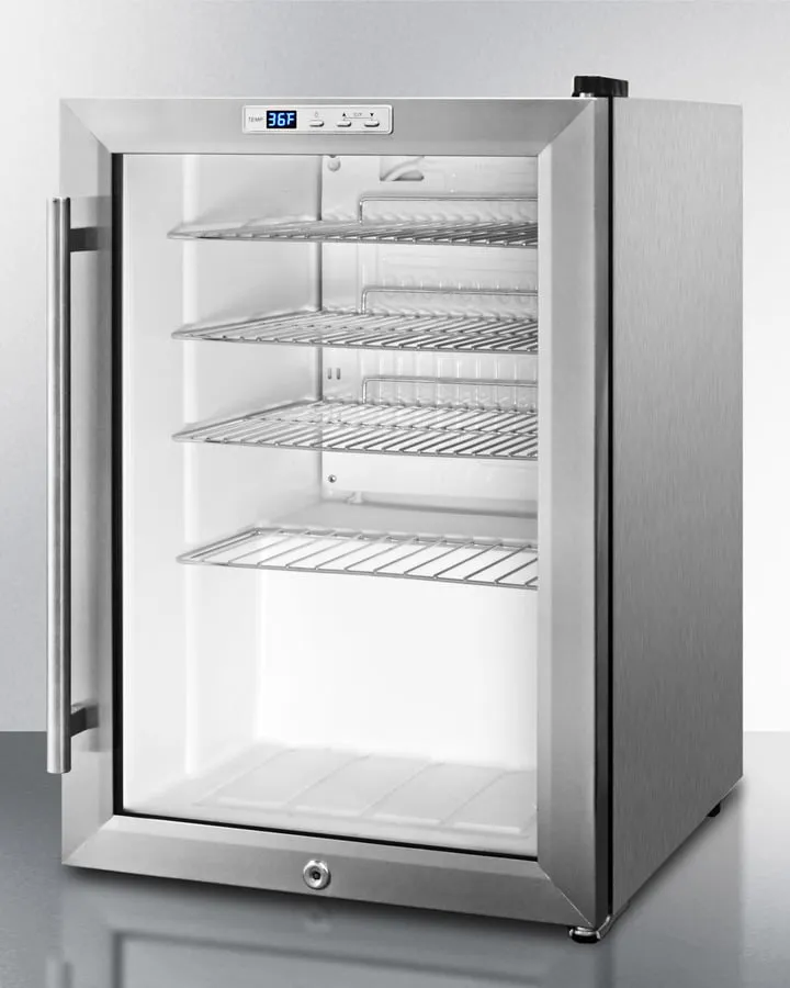 Summit SCR312LBICSS Compact Commercial Beverage Center For Built-In Or Freestanding Use, With Glass Door, Stainless Steel Cabinet, And Digital Thermostat