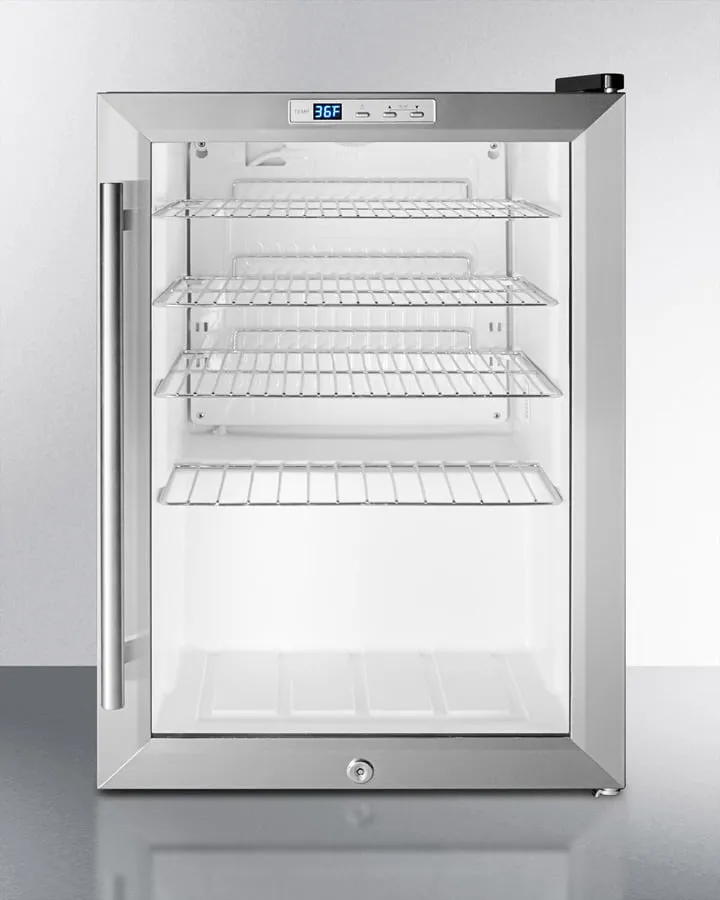 Summit SCR312LBICSS Compact Commercial Beverage Center For Built-In Or Freestanding Use, With Glass Door, Stainless Steel Cabinet, And Digital Thermostat