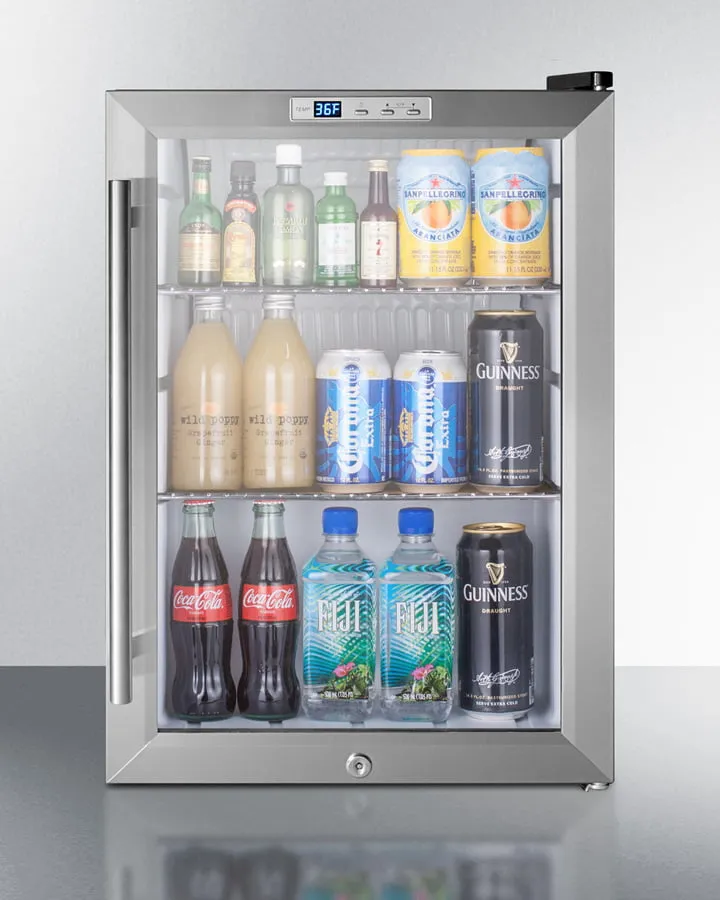 Summit SCR312LBICSS Compact Commercial Beverage Center For Built-In Or Freestanding Use, With Glass Door, Stainless Steel Cabinet, And Digital Thermostat