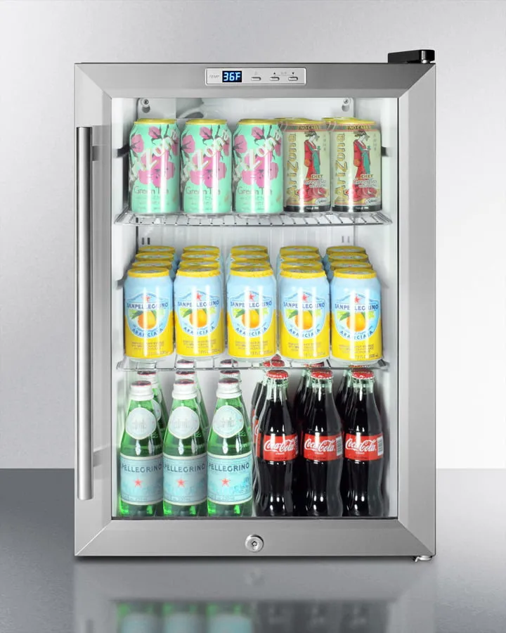 Summit SCR312LBICSS Compact Commercial Beverage Center For Built-In Or Freestanding Use, With Glass Door, Stainless Steel Cabinet, And Digital Thermostat
