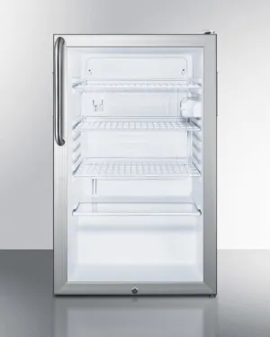 Summit SCR450L7TBADA Commercially Listed Ada Compliant 20" Wide Glass Door All-Refrigerator For Freestanding Use, Auto Defrost With A Lock, Towel Bar Handle And White Cabinet