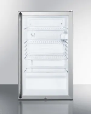 Summit SCR450LBI7SHADA Commercially Listed Ada Compliant 20" Wide Glass Door All-Refrigerator For Built-In Use, Auto Defrost W/Lock, Full-Length Towel Bar Handle And White Cabinet