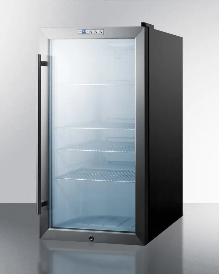 Summit SCR486LBI Commercial Built-In Capable Beverage Merchandiser With Glass Door, Black Cabinet, Front Lock, And Digital Thermostat