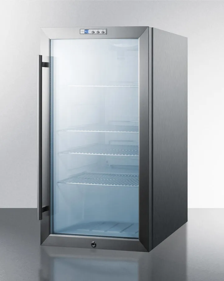 Summit SCR486LCSS Commercial Freestanding Beverage Merchandiser With Glass Door, Stainless Steel Cabinet, Front Lock, And Digital Thermostat