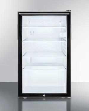 Summit SCR500BL7HHADA Commercially Listed Ada Compliant 20" Wide Glass Door All-Refrigerator For Freestanding Use, Auto Defrost With A Lock, Horizontal Handle And Black Cabinet