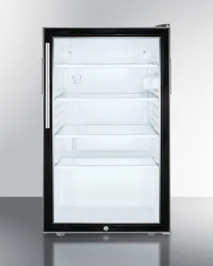 Summit SCR500BL7HV Commercially Listed 20" Wide Glass Door All-Refrigerator For Freestanding Use, Auto Defrost With A Lock, Thin Handle, And Black Cabinet