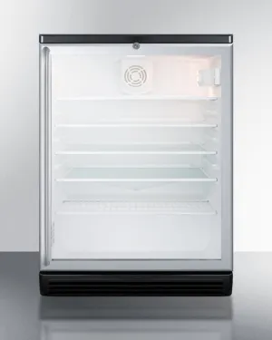 Summit SCR600BGLBISH Commercially Listed 5.5 Cu.Ft. Built-In Undercounter Beverage Center In A 24" Footprint, With Black Cabinet, Glass Door, Full-Length Towel Bar Handle, And Lock