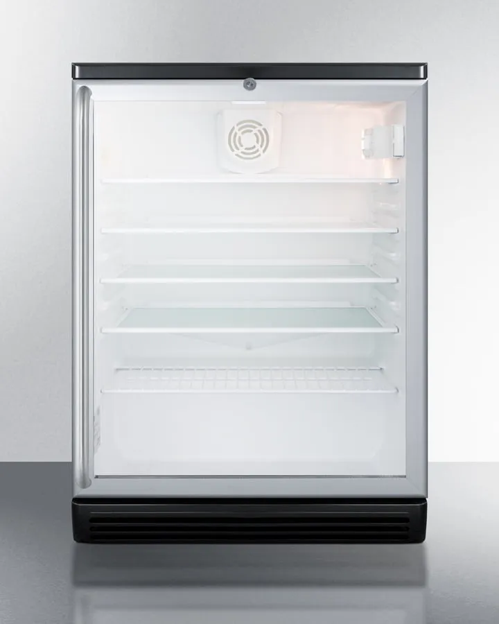 Summit SCR600BGLBISH Commercially Listed 5.5 Cu.Ft. Built-In Undercounter Beverage Center In A 24" Footprint, With Black Cabinet, Glass Door, Full-Length Towel Bar Handle, And Lock