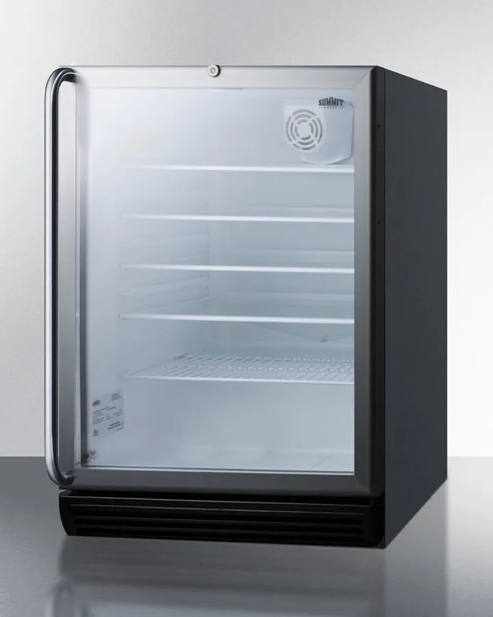 Summit SCR600BGLBISHADA Commercially Listed Ada Compliant Built-In Undercounter Beverage Center With Black Cabinet, Glass Door, Full-Length Towel Bar Handle, And Lock