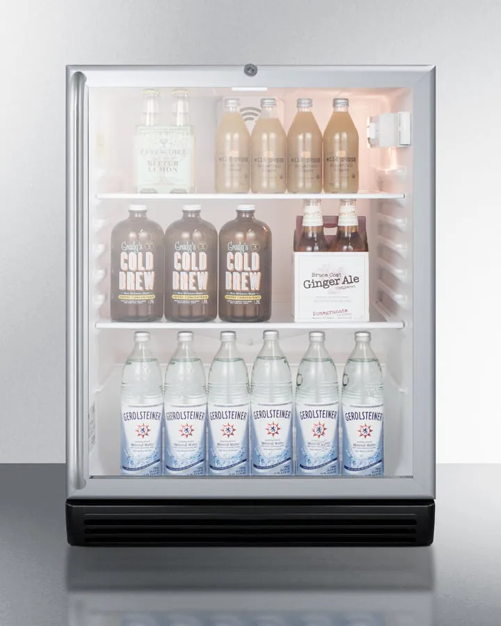 Summit SCR600BGLBISHADA Commercially Listed Ada Compliant Built-In Undercounter Beverage Center With Black Cabinet, Glass Door, Full-Length Towel Bar Handle, And Lock