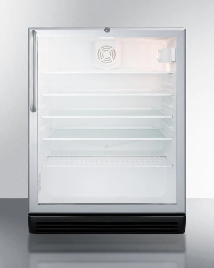 Summit SCR600BGLBITBADA Commercially Listed Ada Compliant Built-In Undercounter Beverage Center With Black Cabinet, Glass Door, Towel Bar Handle, And Lock