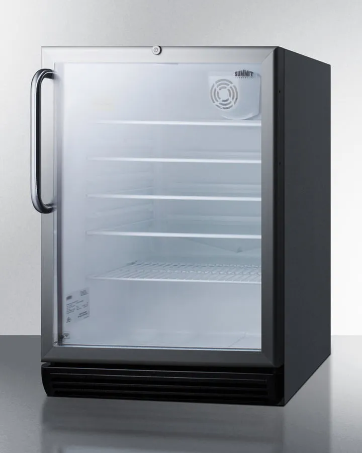 Summit SCR600BGLBITBADA Commercially Listed Ada Compliant Built-In Undercounter Beverage Center With Black Cabinet, Glass Door, Towel Bar Handle, And Lock