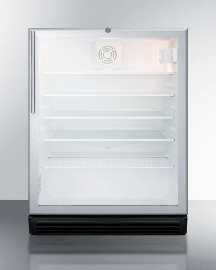 Summit SCR600BGLHVADA Commercially Listed Ada Compliant 5.5 Cu.Ft. Freestanding Beverage Center In A 24" Footprint, With Black Cabinet, Glass Door, Stainless Steel Handle, And Lock