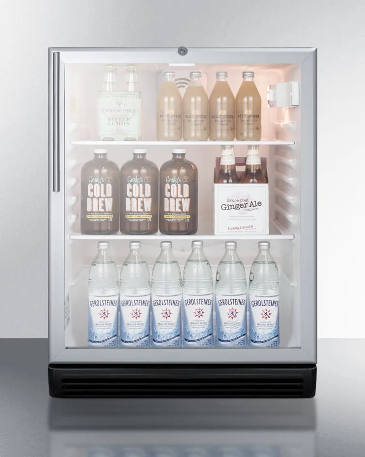 Summit SCR600BGLHVADA Commercially Listed Ada Compliant 5.5 Cu.Ft. Freestanding Beverage Center In A 24" Footprint, With Black Cabinet, Glass Door, Stainless Steel Handle, And Lock