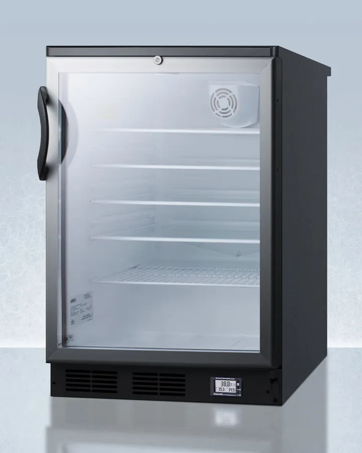 Summit SCR600BGLNZ Commercially Approved Nutrition Center Series Glass Door All-Refrigerator For Freestanding Use, With Front Lock And Digital Temperature Display