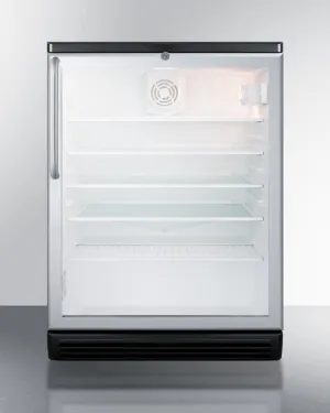 Summit SCR600BGLTB Commercially Listed 5.5 Cu.Ft. Counter Height Beverage Center In A 24" Footprint, With Black Cabinet, Glass Door, Towel Bar Handle, And Lock