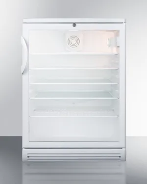 Summit SCR600GLBI Commercially Listed 5.5 Cu.Ft. Built-In Undercounter Beverage Center In A 24" Footprint, With White Cabinet, Glass Door, And Lock