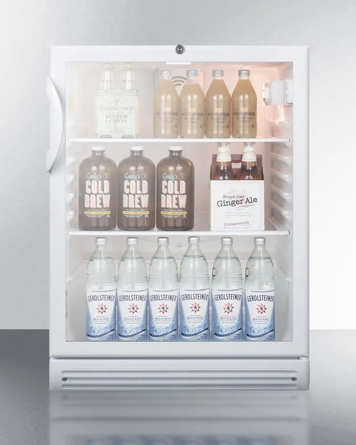 Summit SCR600GLBIADA Commercially Listed Ada Compliant Built-In Undercounter Beverage Center With White Cabinet, Glass Door, And Lock