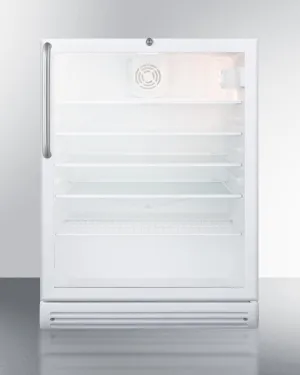 Summit SCR600GLBITBADA Commercially Listed Ada Compliant Built-In Undercounter Beverage Center With White Cabinet, Glass Door, Stainless Steel Towel Bar Handle, And Lock