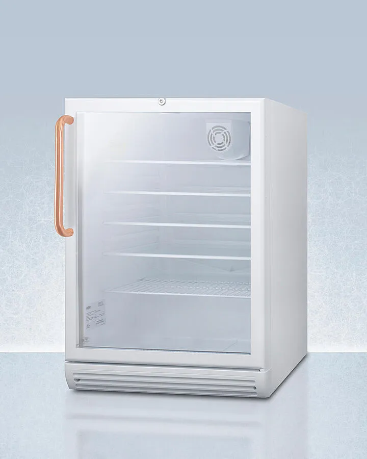 Summit SCR600GLBITBCADA Commercially Listed Ada Compliant Built-In Undercounter Beverage Center With Pure Copper Handle, White Cabinet, Glass Door, And Lock