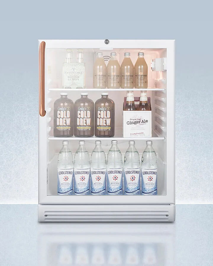 Summit SCR600GLBITBCADA Commercially Listed Ada Compliant Built-In Undercounter Beverage Center With Pure Copper Handle, White Cabinet, Glass Door, And Lock