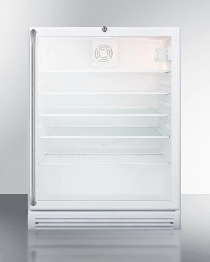 Summit SCR600GLSHADA Commercially Listed Ada Compliant 5.5 Cu.Ft. Freestanding Beverage Center In A 24" Footprint, With White Cabinet, Glass Door, Full-Length Towel Bar Handle, And Lock