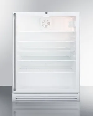 Summit SCR600GLSHADA Commercially Listed Ada Compliant 5.5 Cu.Ft. Freestanding Beverage Center In A 24" Footprint, With White Cabinet, Glass Door, Full-Length Towel Bar Handle, And Lock