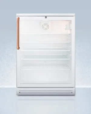 Summit SCR600GLTBC Commercially Listed 5.5 Cu.Ft. Counter Height Beverage Center In A 24" Footprint, With Pure Copper Handle, White Cabinet, Glass Door, And Lock