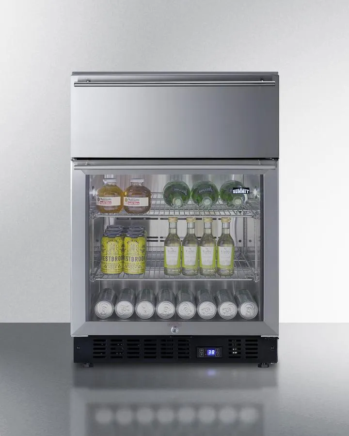 Summit SCR615TDCSS 24" Wide Built-In Commercial Beverage Refrigerator With Top Drawer