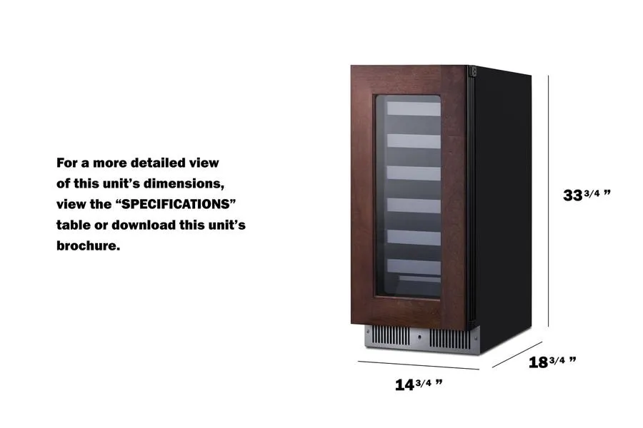 Summit SDHW1532PNRLHD 15" Wide Built-In Wine Cellar (Panel Not Included)
