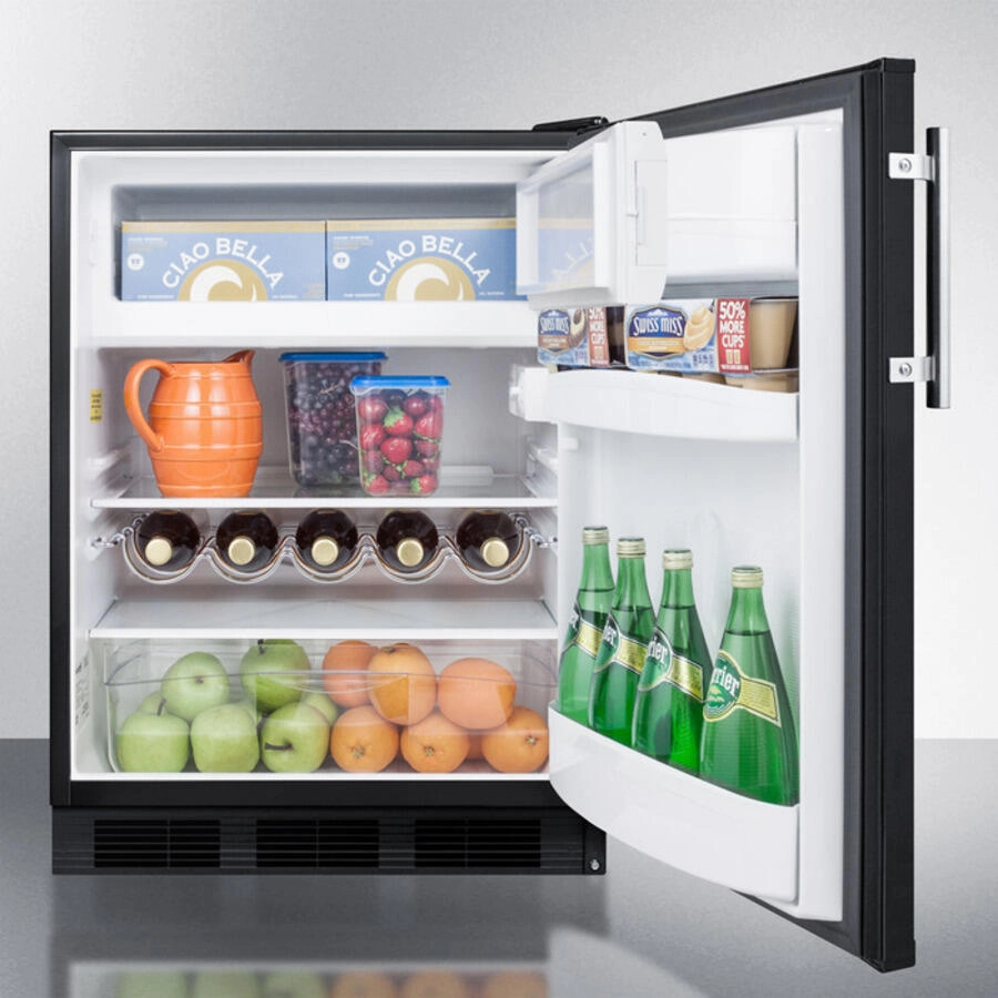 Summit CT663B Freestanding Counter Height Refrigerator-Freezer For Residential Use, Cycle Defrost With Deluxe Interior And Black Finish