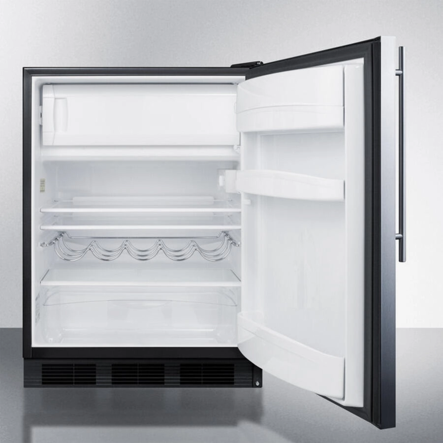 Summit CT663BSSHVADA Ada Compliant Freestanding Refrigerator-Freezer For Residential Use, Cycle Defrost With Deluxe Interior, Ss Wrapped Door, Thin Handle, And Black Cabinet