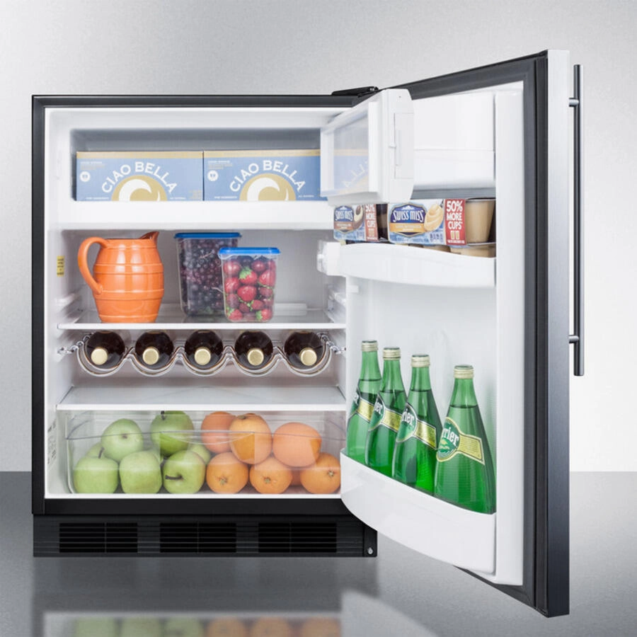Summit CT663BSSHVADA Ada Compliant Freestanding Refrigerator-Freezer For Residential Use, Cycle Defrost With Deluxe Interior, Ss Wrapped Door, Thin Handle, And Black Cabinet