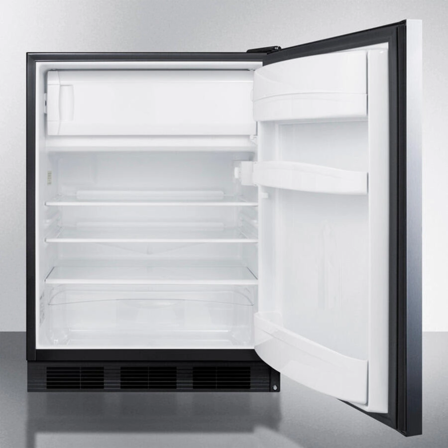 Summit CT66BSSHHADA Freestanding Ada Compliant Refrigerator-Freezer For General Purpose Use, W/Dual Evaporator Cooling, Cycle Defrost, Ss Door, Horizontal Handle, Black Cabinet