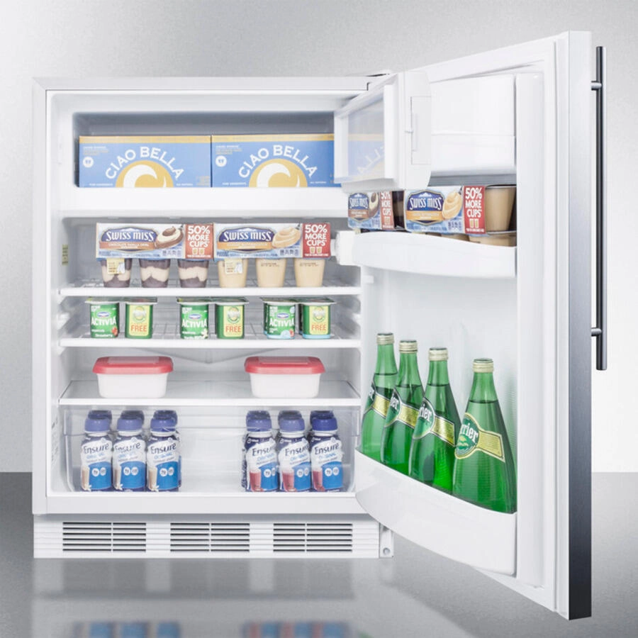 Summit CT66JBISSHV Built-In Undercounter Refrigerator-Freezer For General Purpose Use, With Dual Evaporator Cooling, Cycle Defrost, Ss Door, Thin Handle And White Cabinet